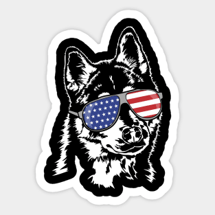 Funny Proud Siberian Husky American Flag sunglasses Sticker